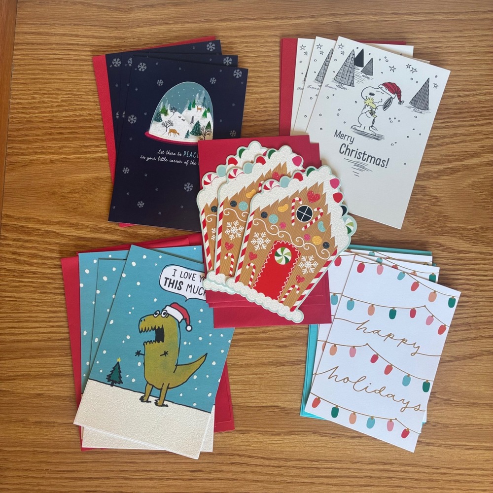 Hallmark Christmas Cards Variety Pack 15ct Snoopy Dinosaur Gingerbread House